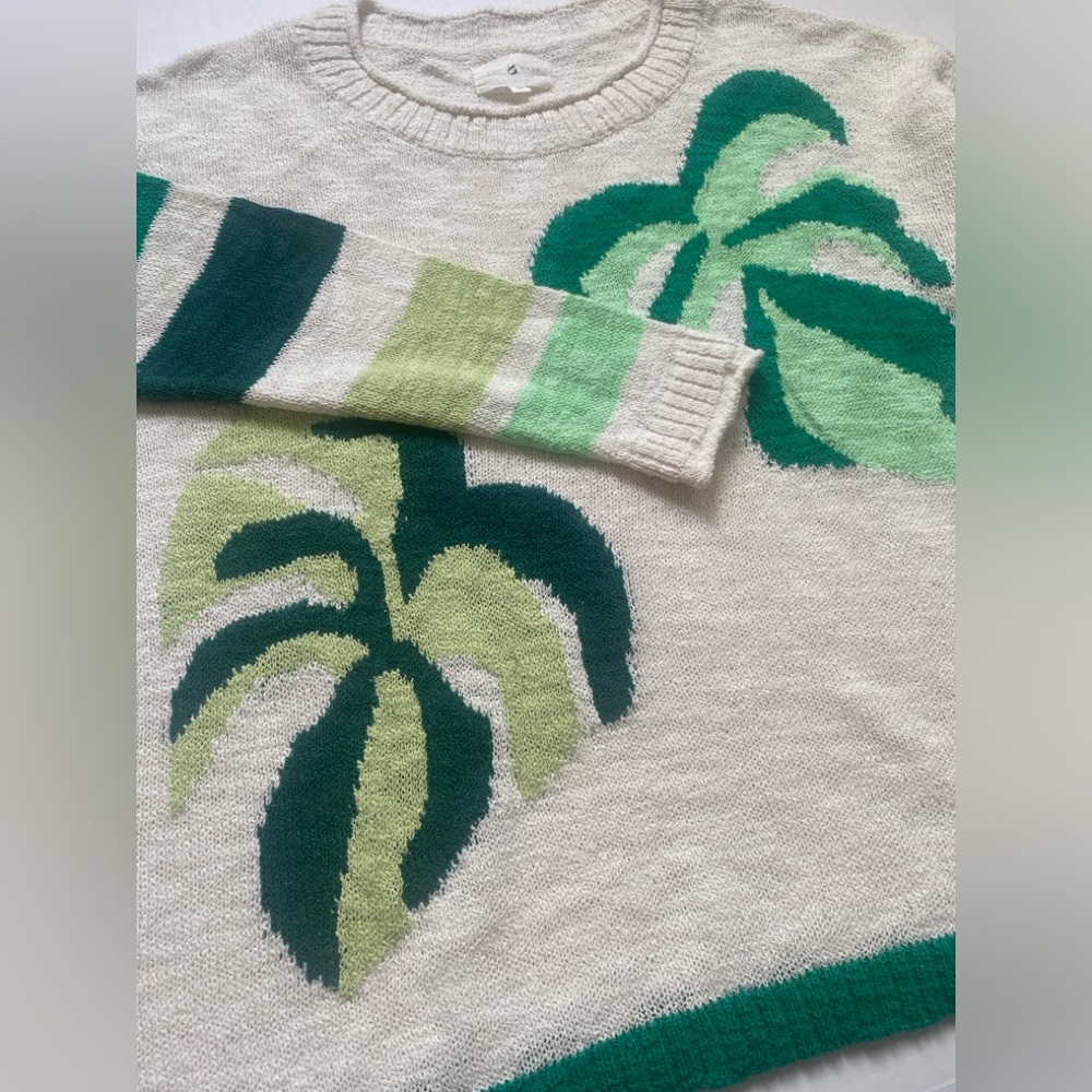 LOFT Lou & Grey Palm Leaf Sweater Size S Cotton Blend Casual Summer White Green - Picture 12 of 16